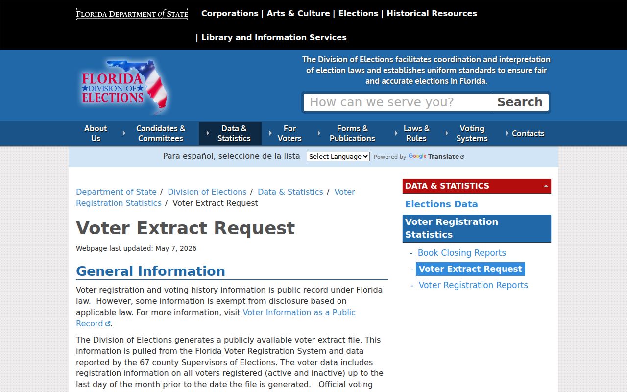 Oakland Park neighbors Florida voter extract request
