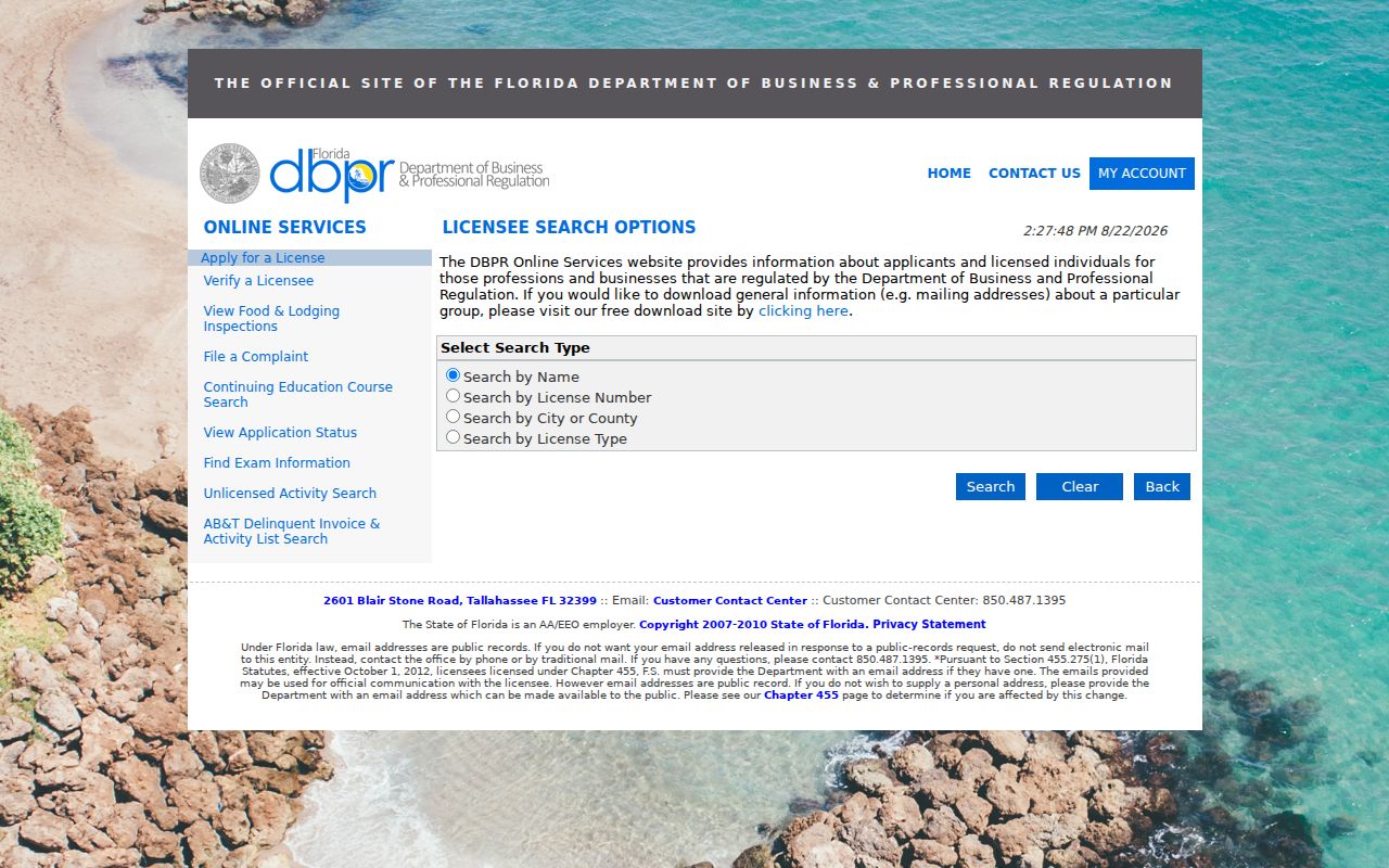Oakland Park residents directory professional license search