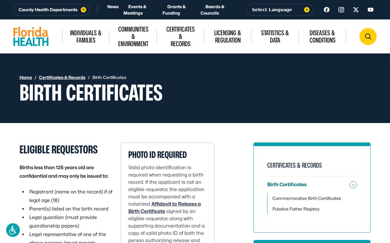 Oakland Park resident lookup Florida birth certificate access