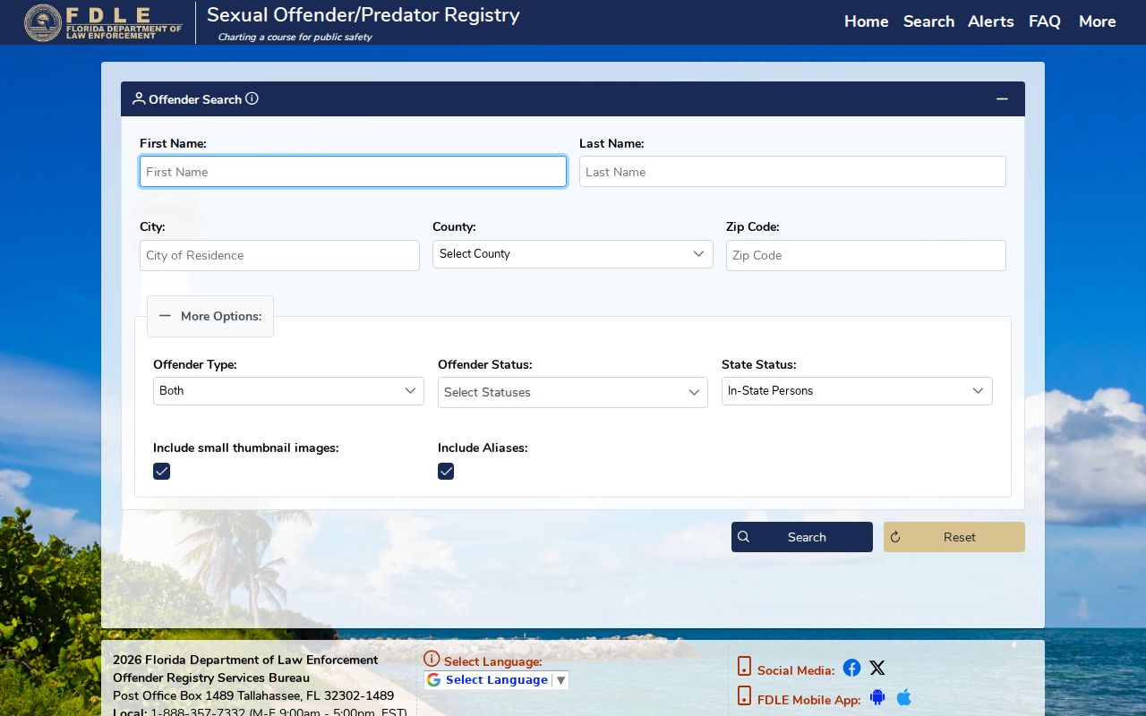 Oakland Park resident lookup Florida offender search