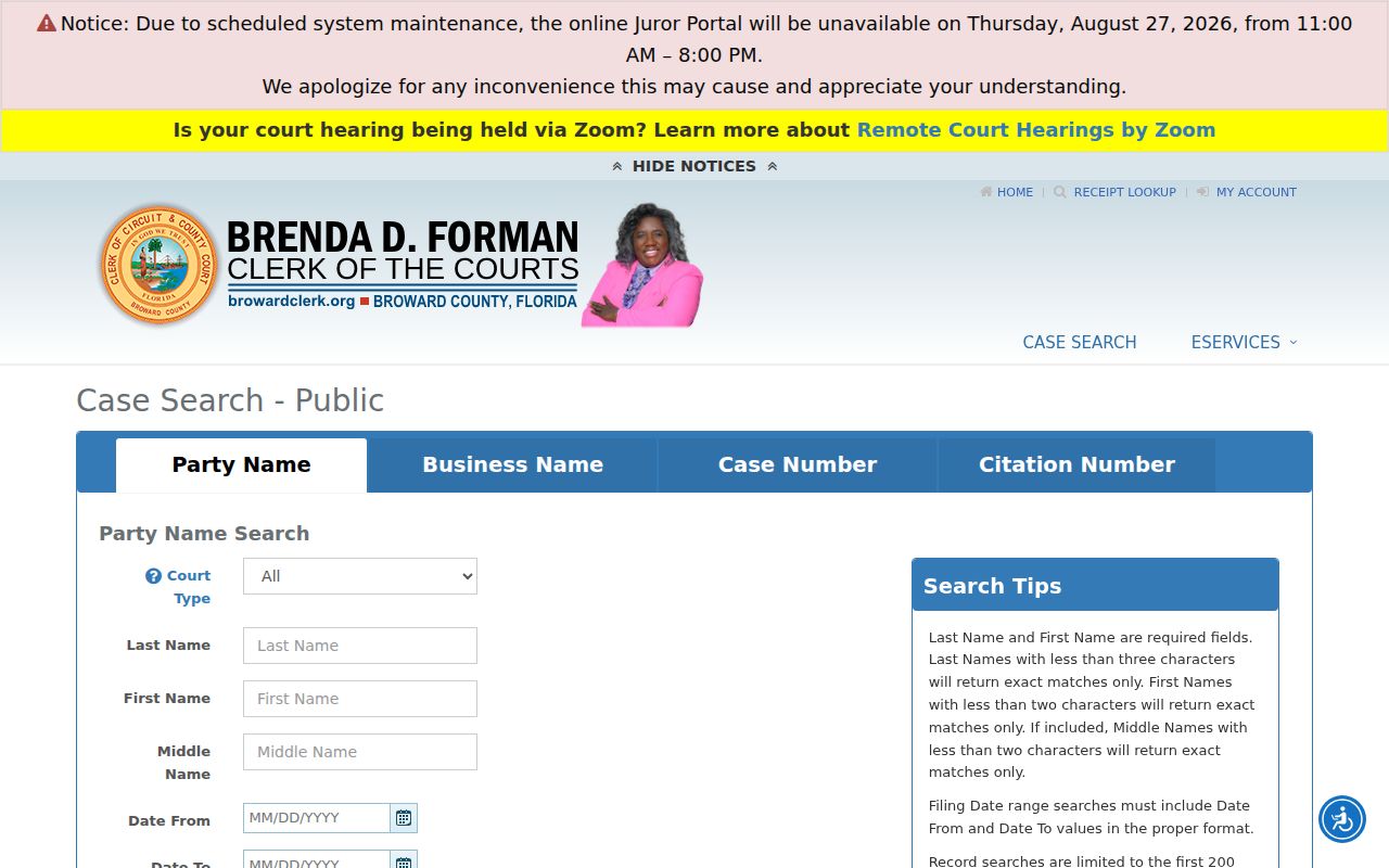 Oakland Park resident lookup Broward court party search