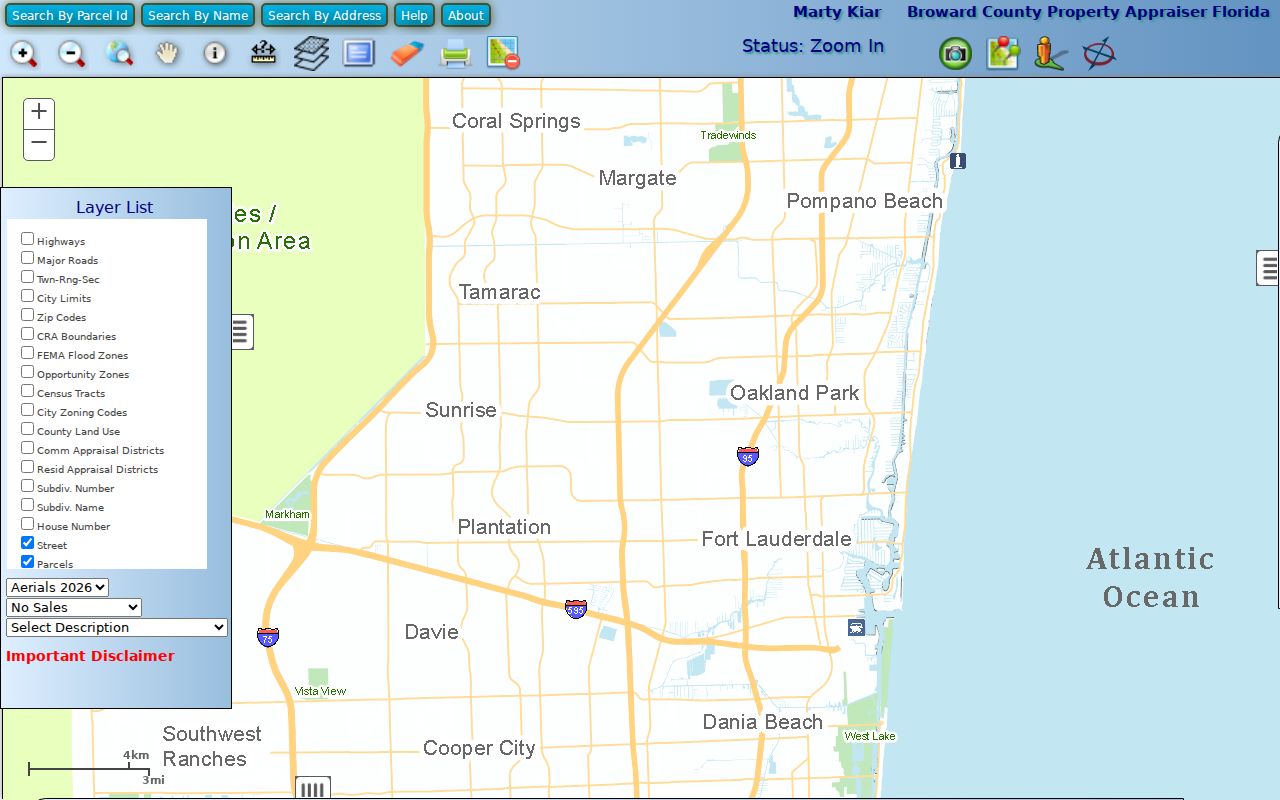 Oakland Park street directory adjacent parcel viewer